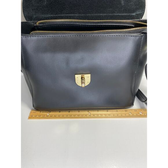 LUANA FERRACUTI BLACK LEATHER SATCHEL CONVERTIBLE HANDBAG - Picture 7 of 9